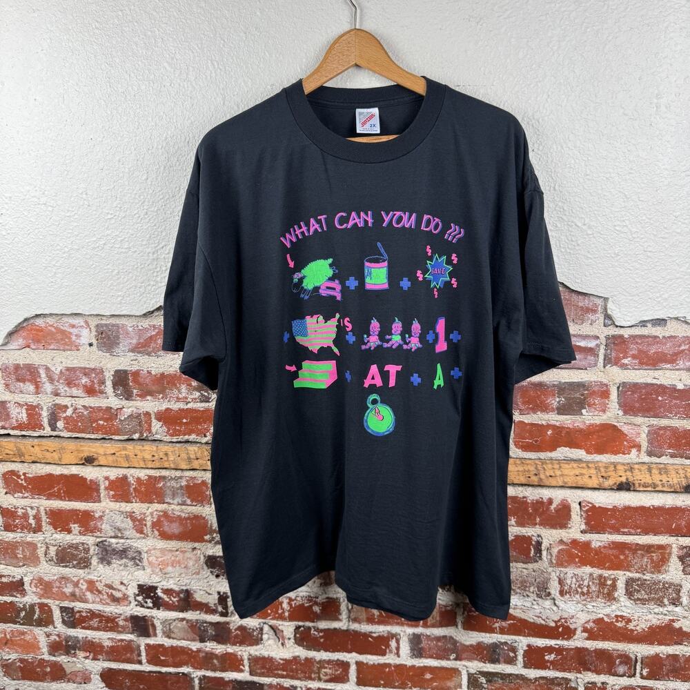 Vintage Johnson Controls Shirt Size 2xl Save Americas Babies Neon Graphic Usa 90